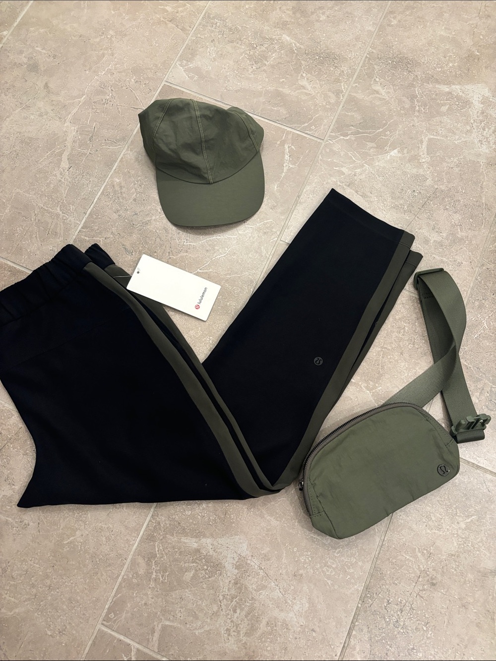 lululemon athletica Black Joggers with Olive Trim